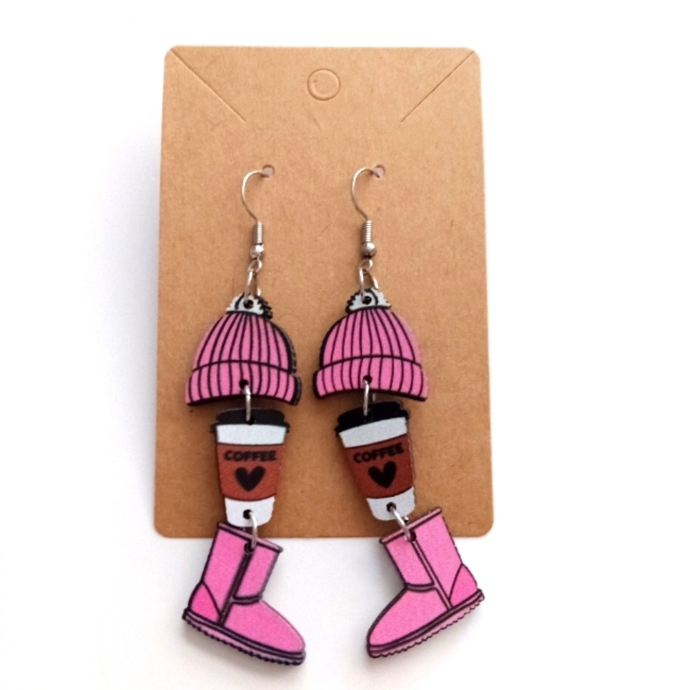 Fashion Jewelry Hat Coffee And Boot Dangle Earrings